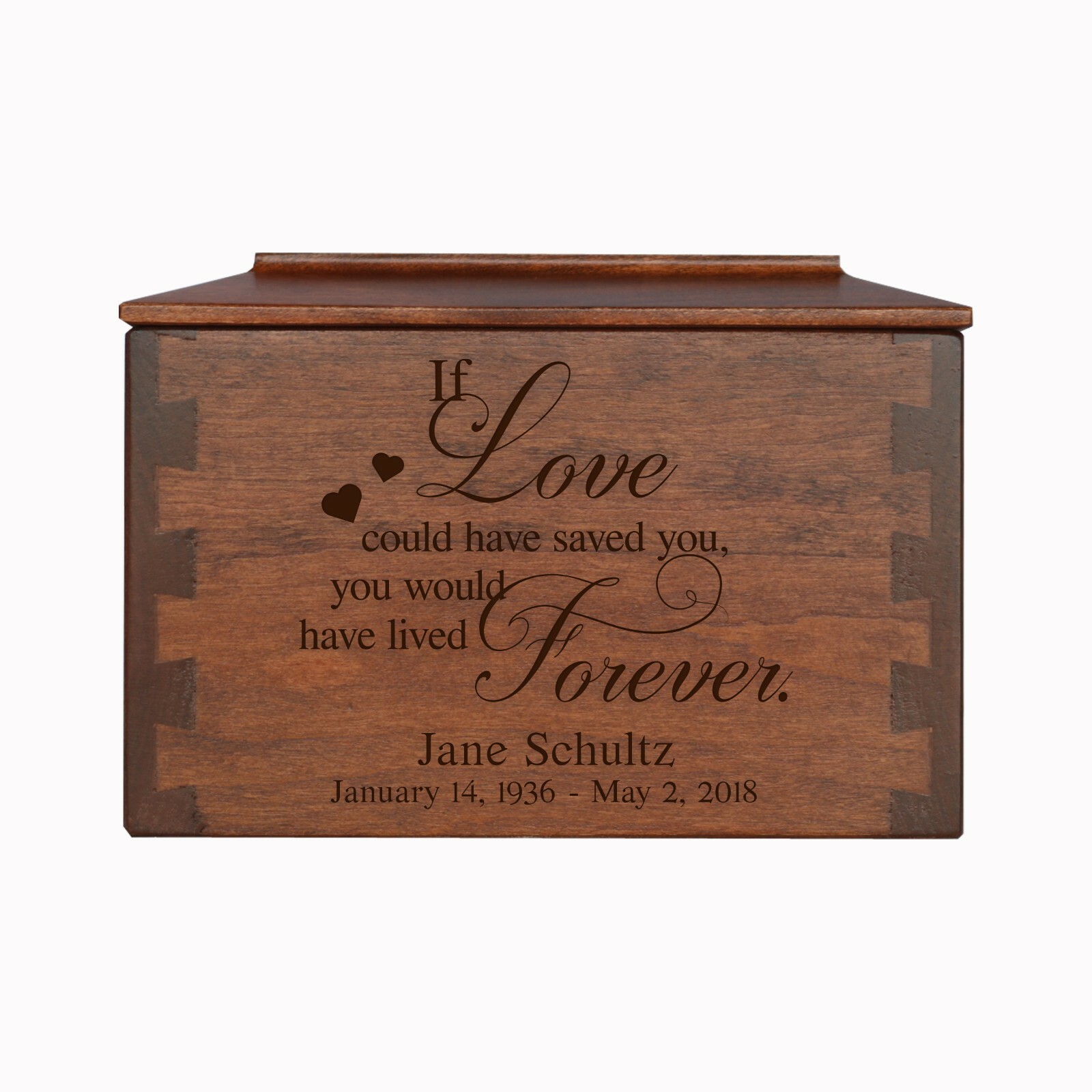 Custom Engraved Dovetail Cremation Urn Box for Human Ashes 7.75″ If Love Could
