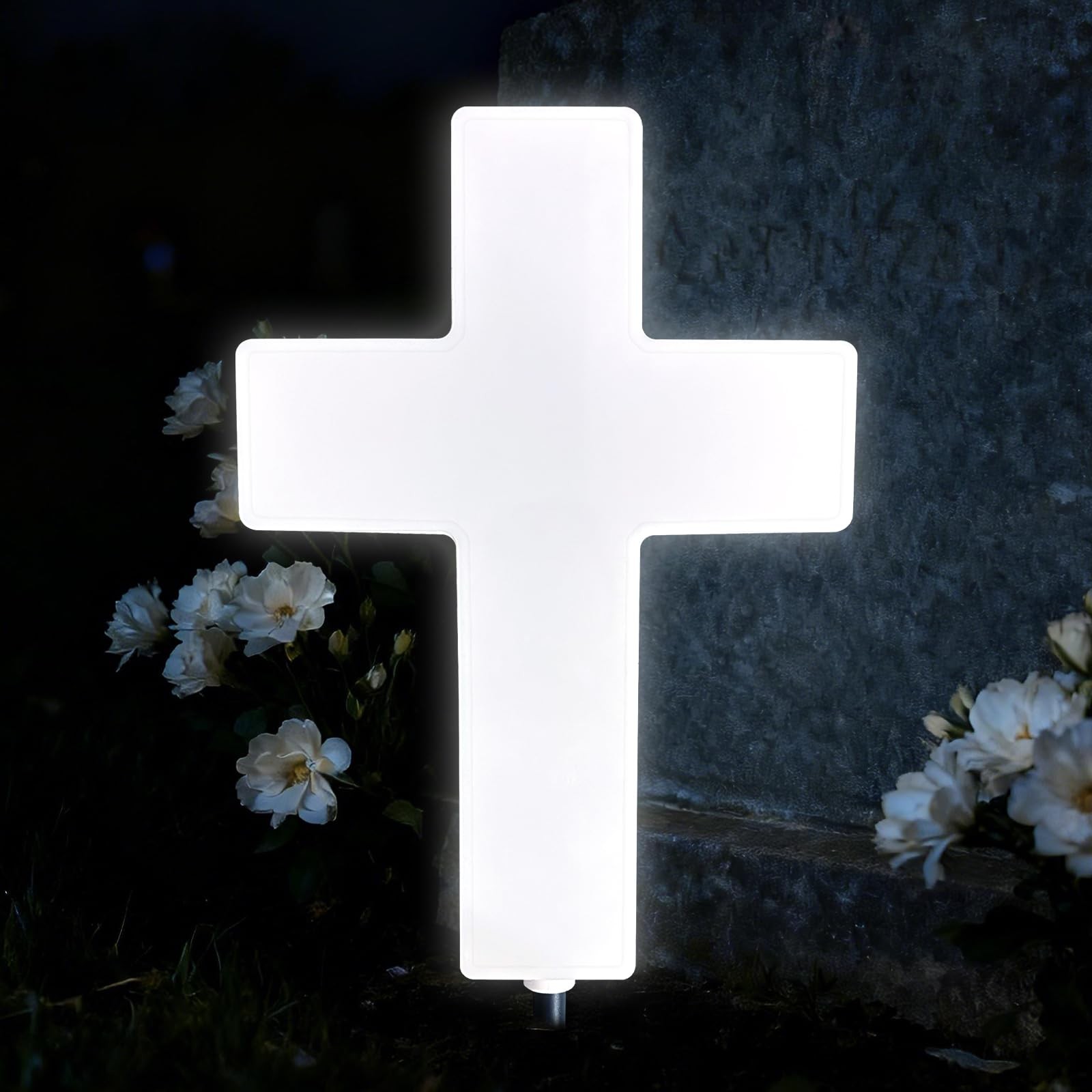 Solar Cross Light for Cemetery Memorials | Waterproof Grave Decoration