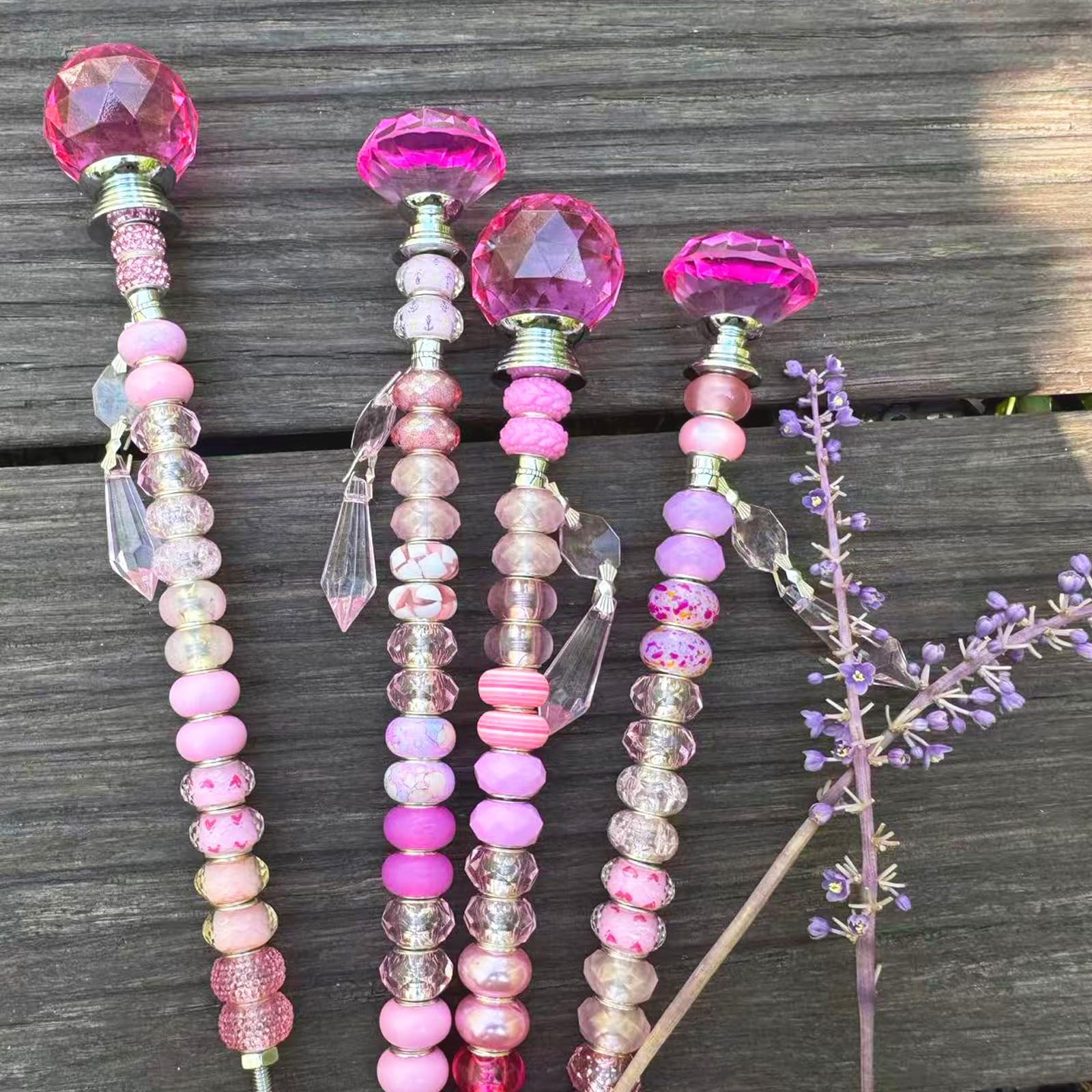 100 PCS DIY Fairy Wand Beaded Garden Stake Beads Kits with Pink Large Hole Be…