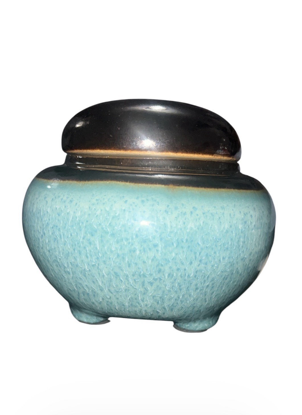 Artisan Ceramic Turquoise Crackle Glazed Keepsake Urn / Decorative Jar