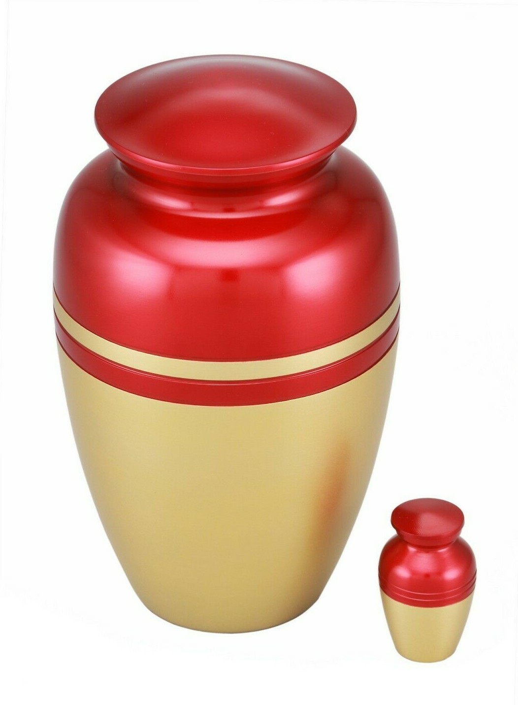 Dual Tone Red and Gold Cremation Urn for Human Ashes + Keepsake – Free Shipping