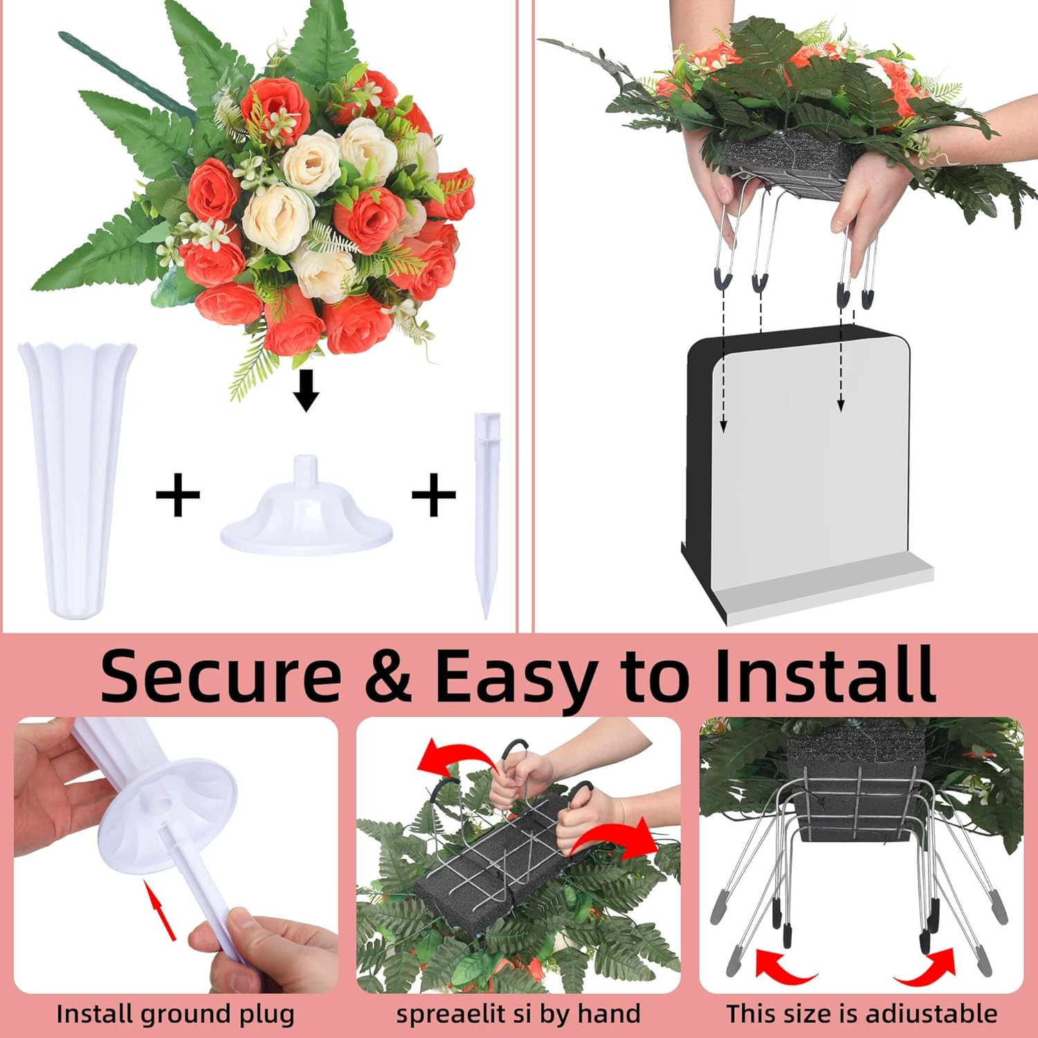 3 Pcs Artificial Cemetery Flower Saddles with Vases for Grave Decoration