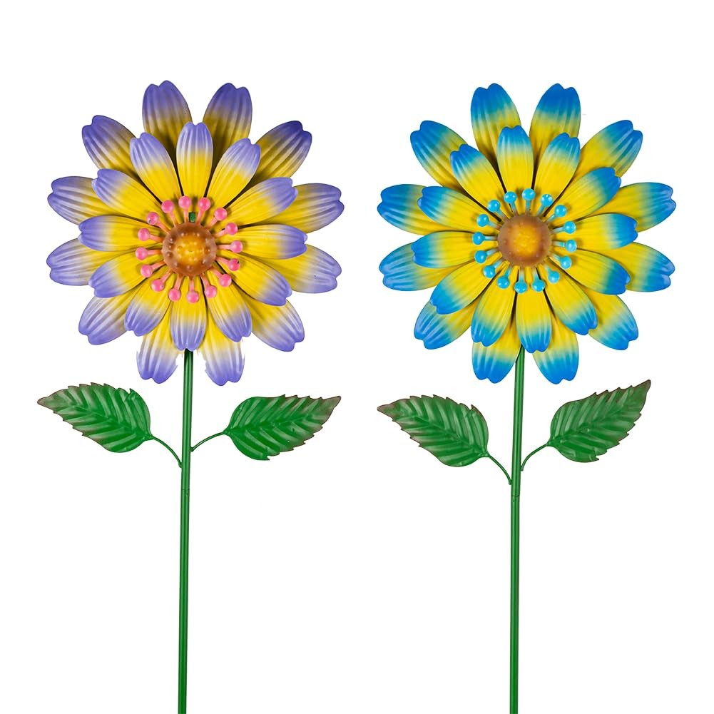 Metal Flower Decorative Garden Stakes,2 Pack Spring Outdoor Decor Large Metal…