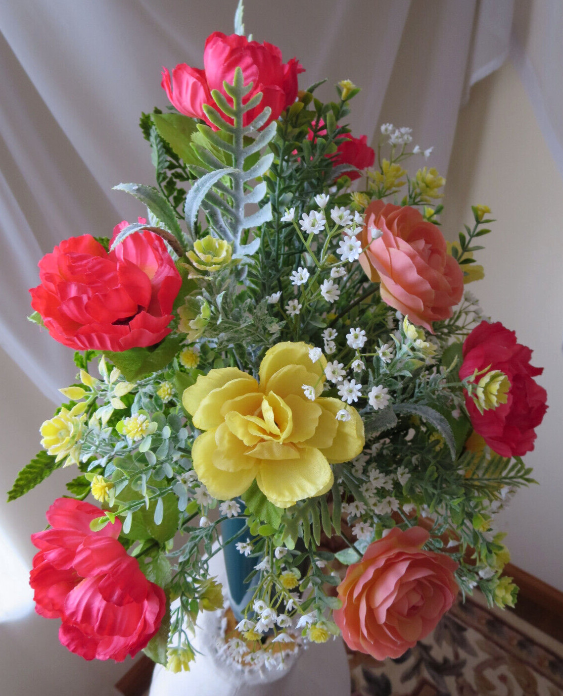 MEMORIAL CEMETERY GREEN VASE ARTIFITIAL FLORAL ARRANGEMENT 18″x15″ NEW