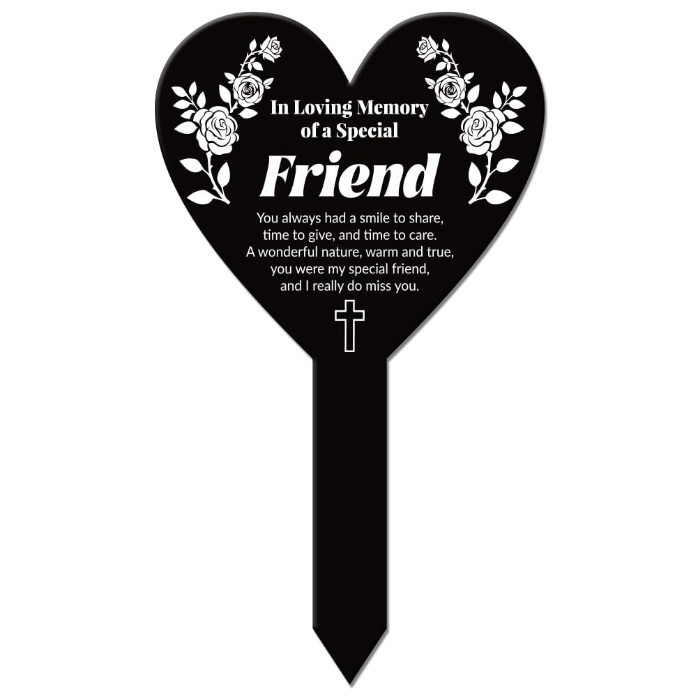 Heart Shaped Roses Garden Stake for Friend Memorial Friend Remembrance Plaque…