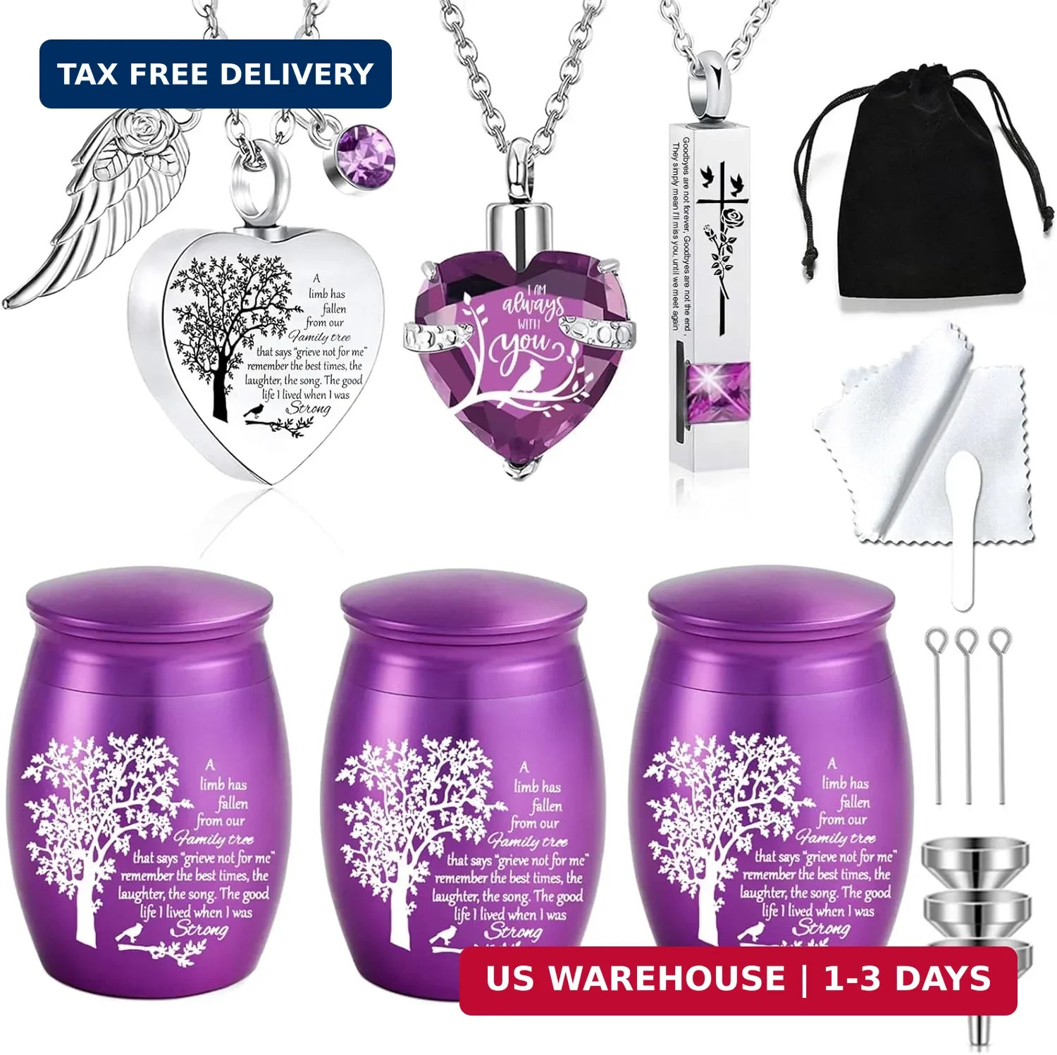 6 Pcs Cremation Urn Necklace Purple Ashes Holder Memorial for Human Pet