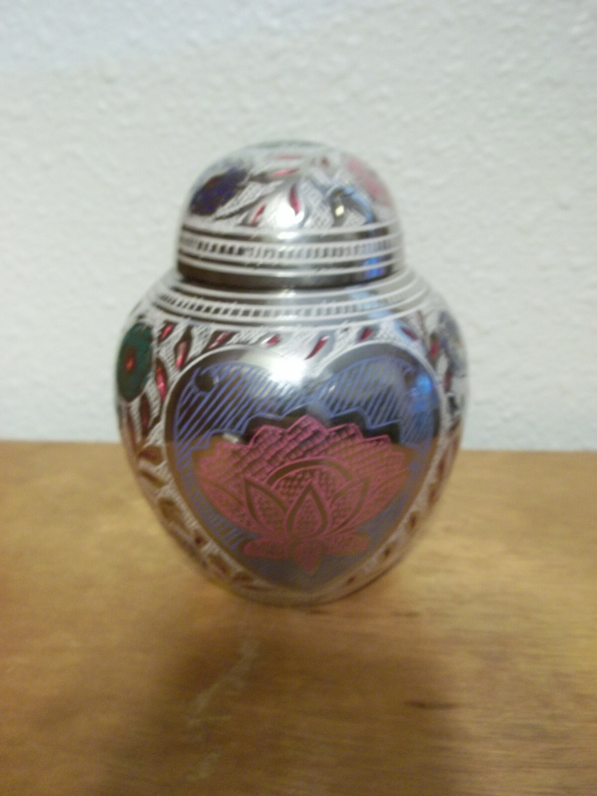 Smaller Beautiful Plated Nickel w/Pink Lotus Rose Brass Urn~4.5″~18Lbs~