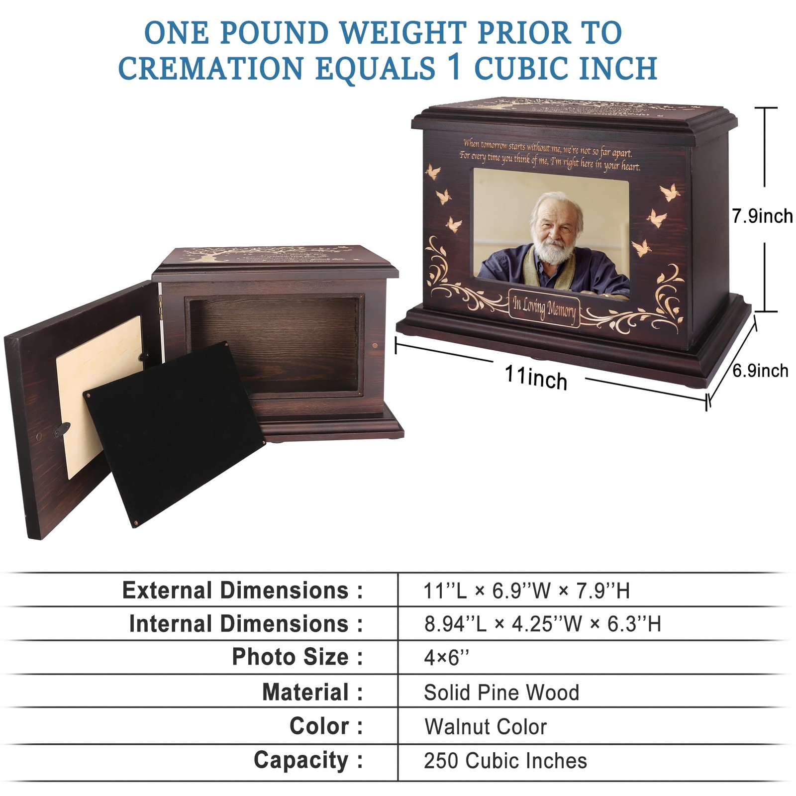 Cremation Urns for Ashes, Wooden Picture Frame Caskets, Holds 250 LBS