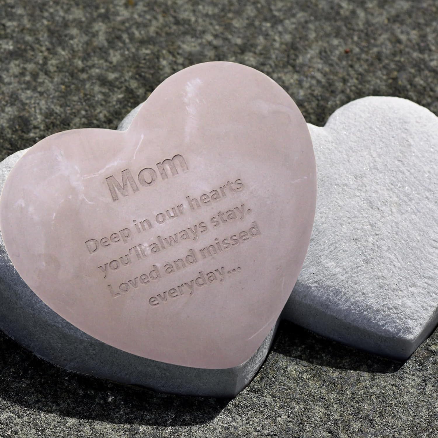 Mom Heart Shaped Memorial Stone, Sympathy Gift, Remembrance Garden Accent, 6 Inc