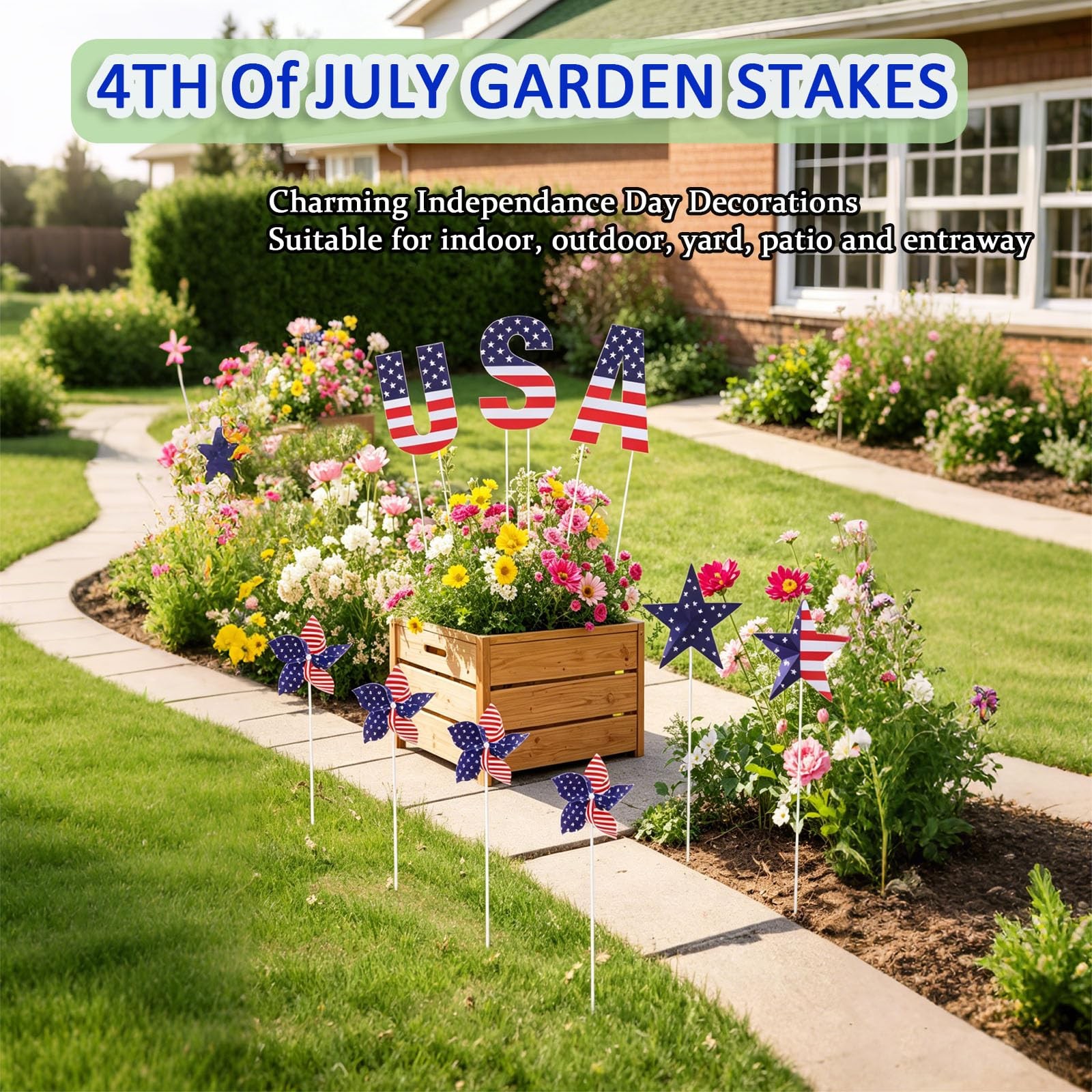 13Pcs 4th of July Outdoor Decoration Garden Stakes, 250th Patriotic Plastic U…
