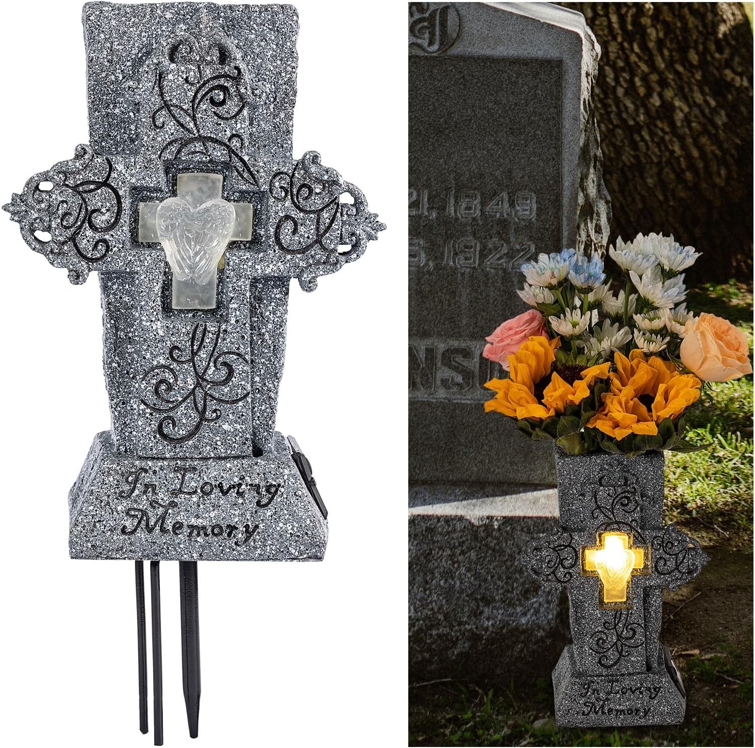 Handcrafted Solar Flower Vase with Durable Resin – Perfect for Graveside