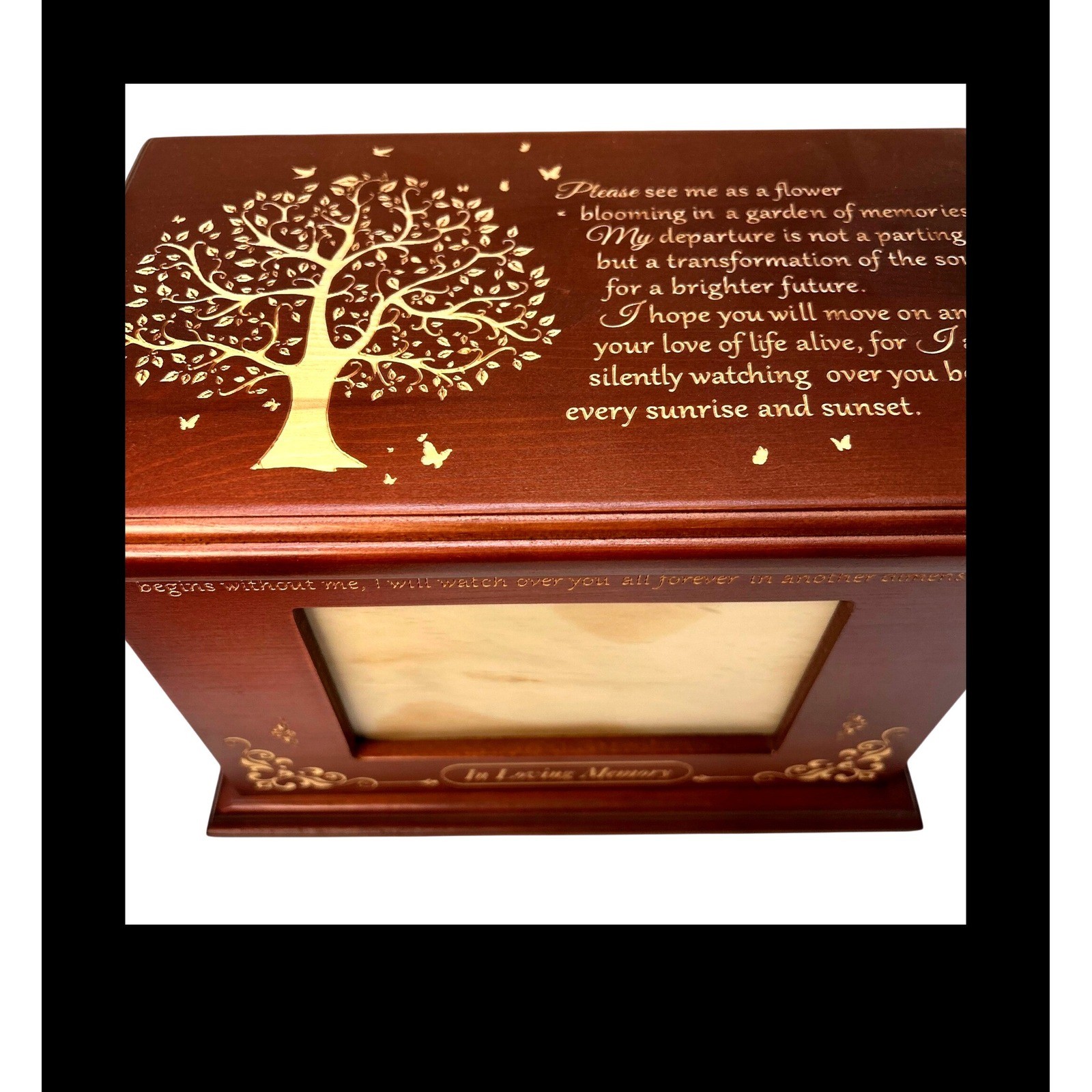 Wooden Tree of Life Memorial Urn with Photo Frame In Loving Memory Cherry Wood