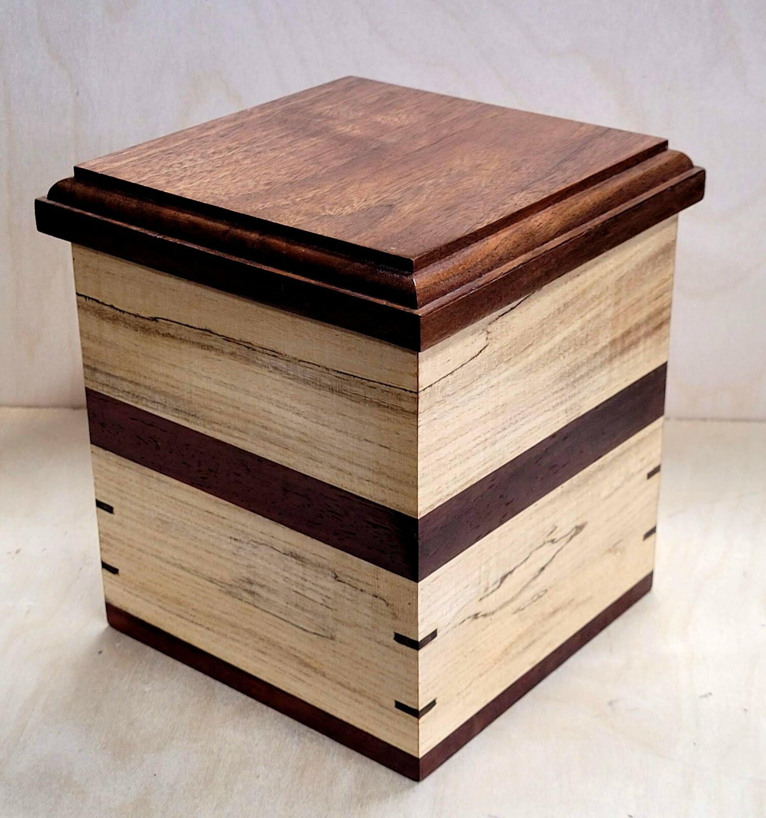 Handcrafted Spalted Hackberry, Black Walnut, & Padauk Pet Human Urn 209