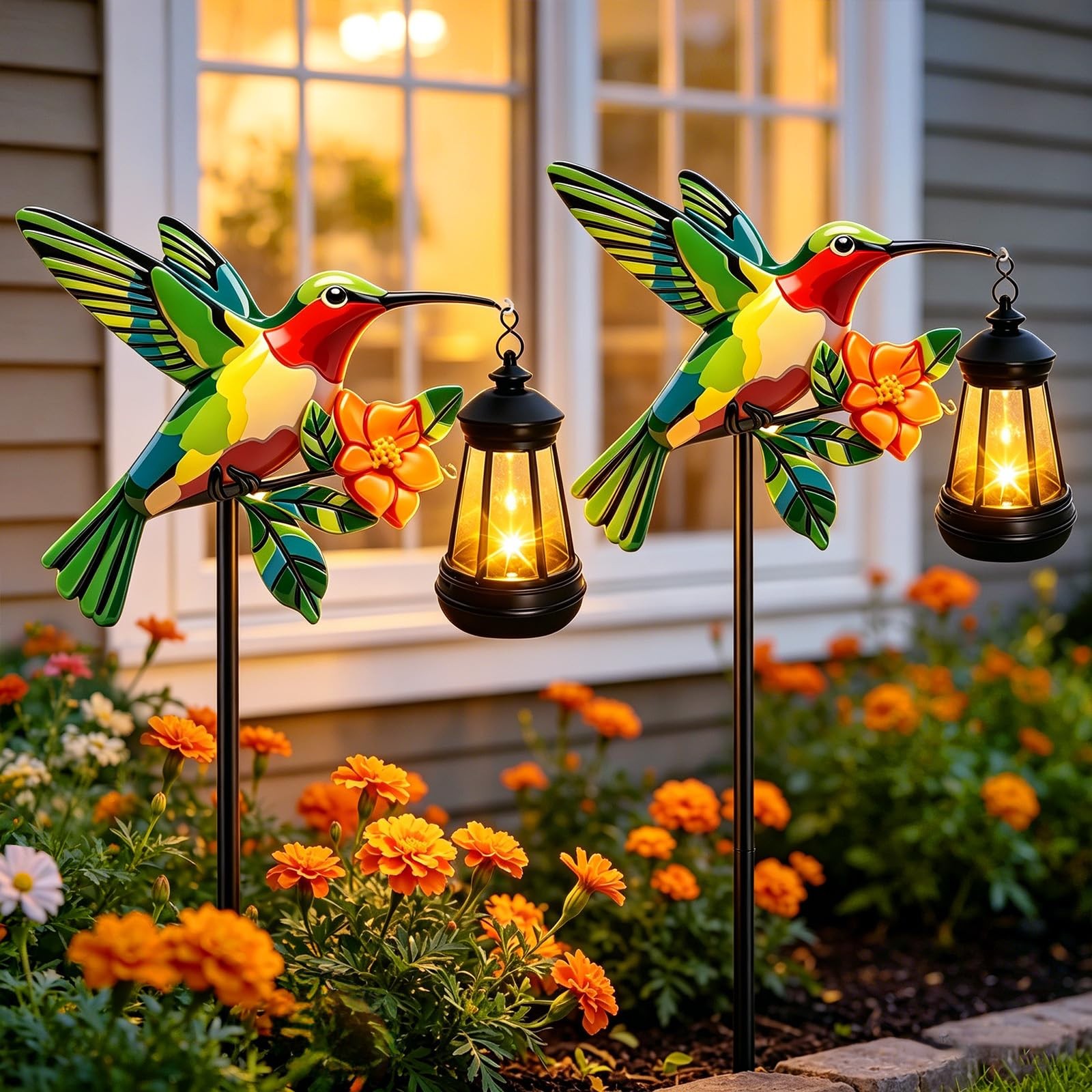 Solar Garden Lights 2 Pack Waterproof Hummingbird Stake Lanterns for Outdoors
