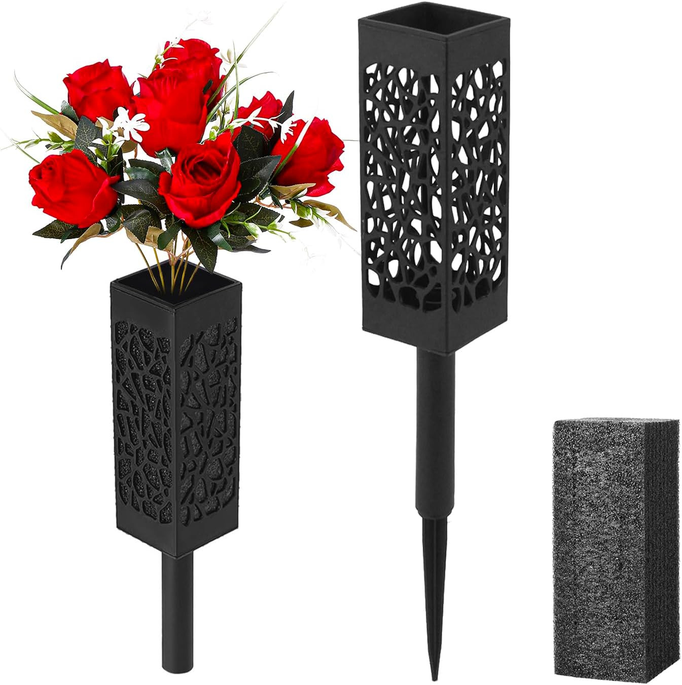 Cemetery Artificial Flower Vase with Foam for Grave Decorations 2 Headstones Fak