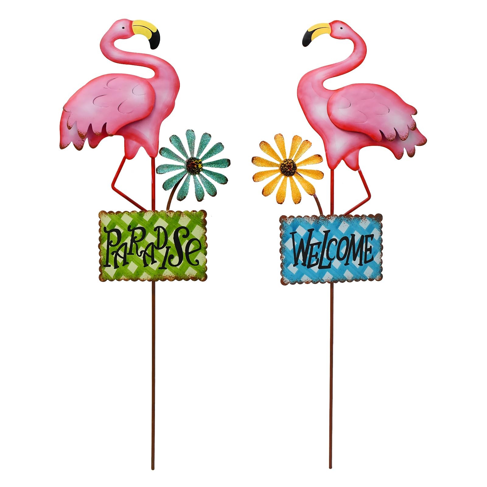 Metal Flamingo Welcome Sign Spring Garden Stake Decorative Yard Stake Pink Fl…