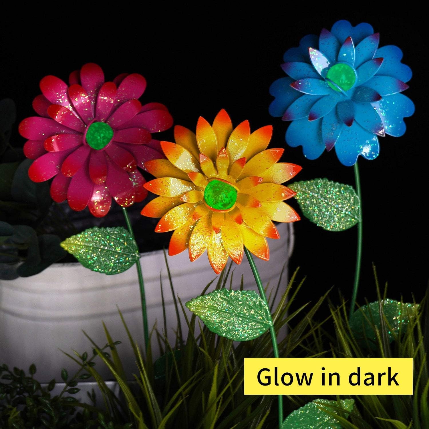 Floral Garden Stake Tricolor Outdoor Glow in Dark Plant Pick Water Proof Meta…