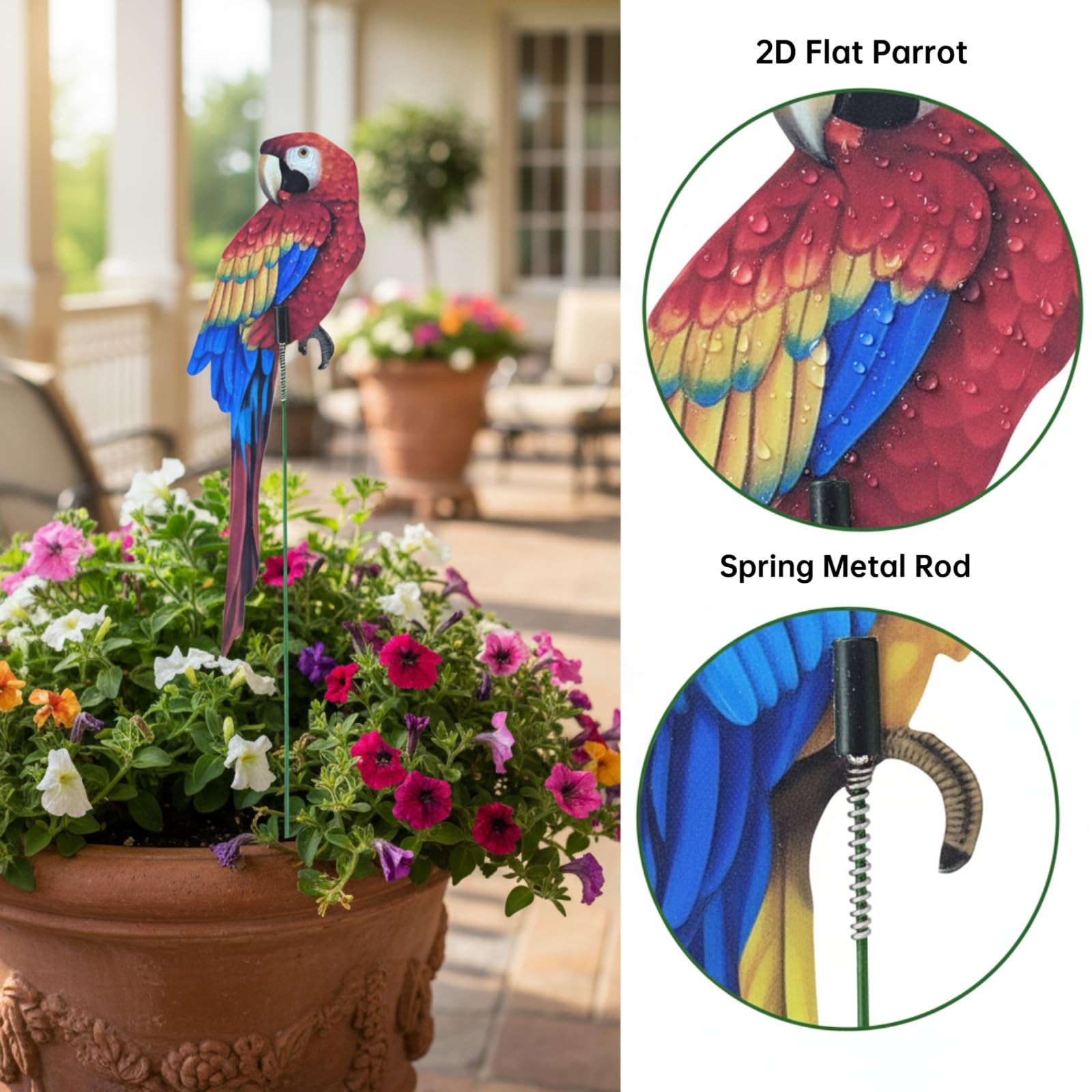 18PCS 2D Flat Parrot Garden Stakes Outdoor Yard Decor
