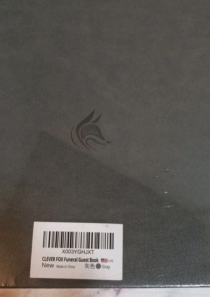 Clever Fox Funeral Guest Book In Loving Memory 10″×7″ Horizontal Layout Gray New