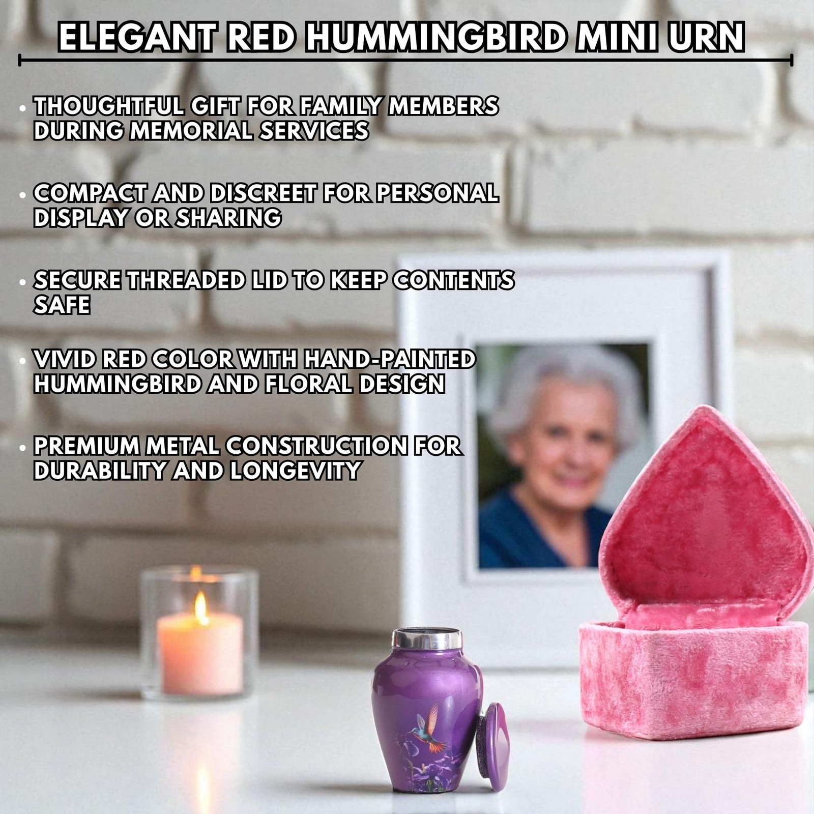 Small Hummingbird Urns for Human Ashes, Mini Keepsake Memorial Urn with Heart…