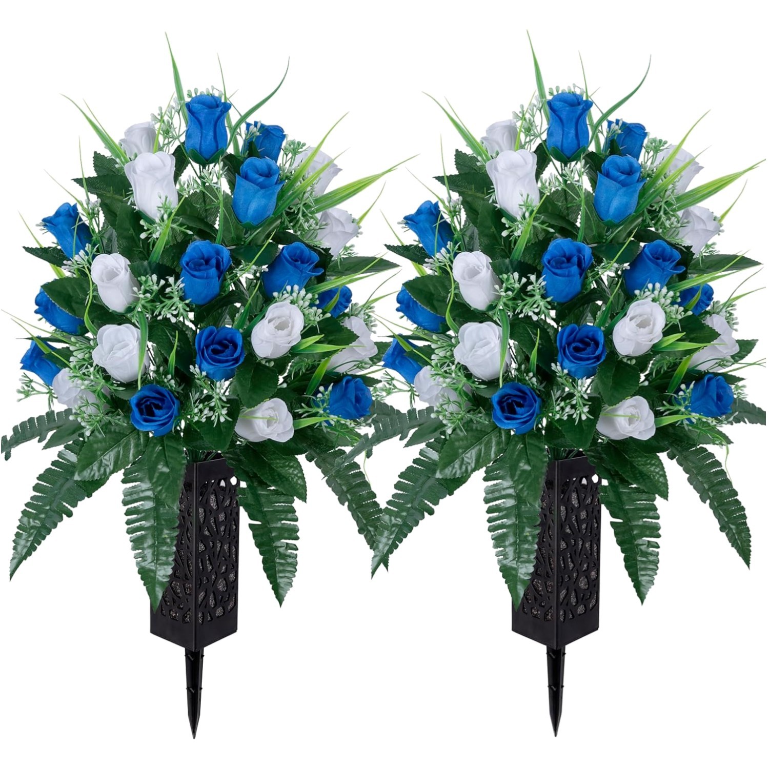 2 Sets Artificial Cemetery Flowers,Outdoor Grave Decorations Roses,Beautiful …