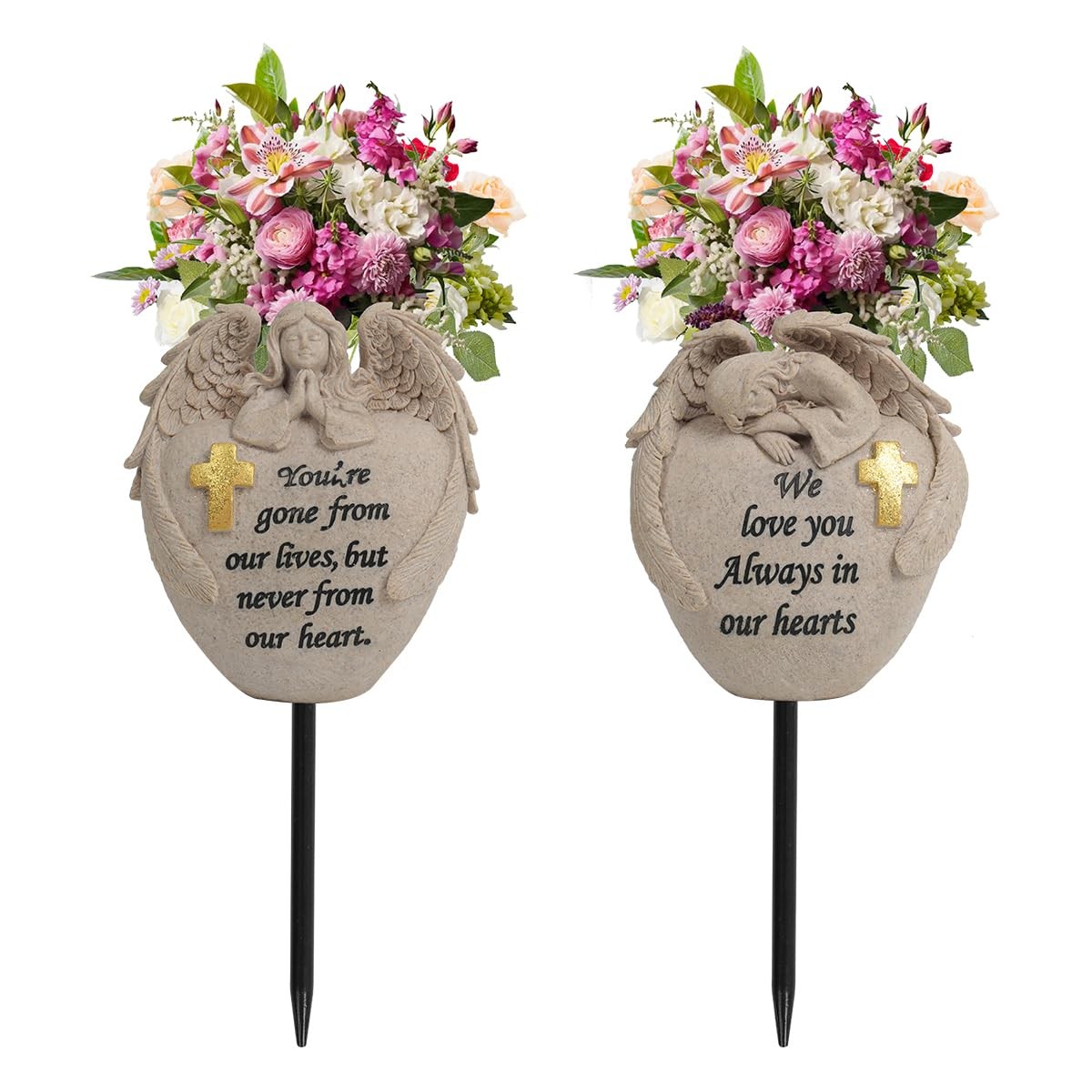 Angel and Cross Cemetery Cemetery Memorial Vase, Cemetery Flower Grave,2-Piec…