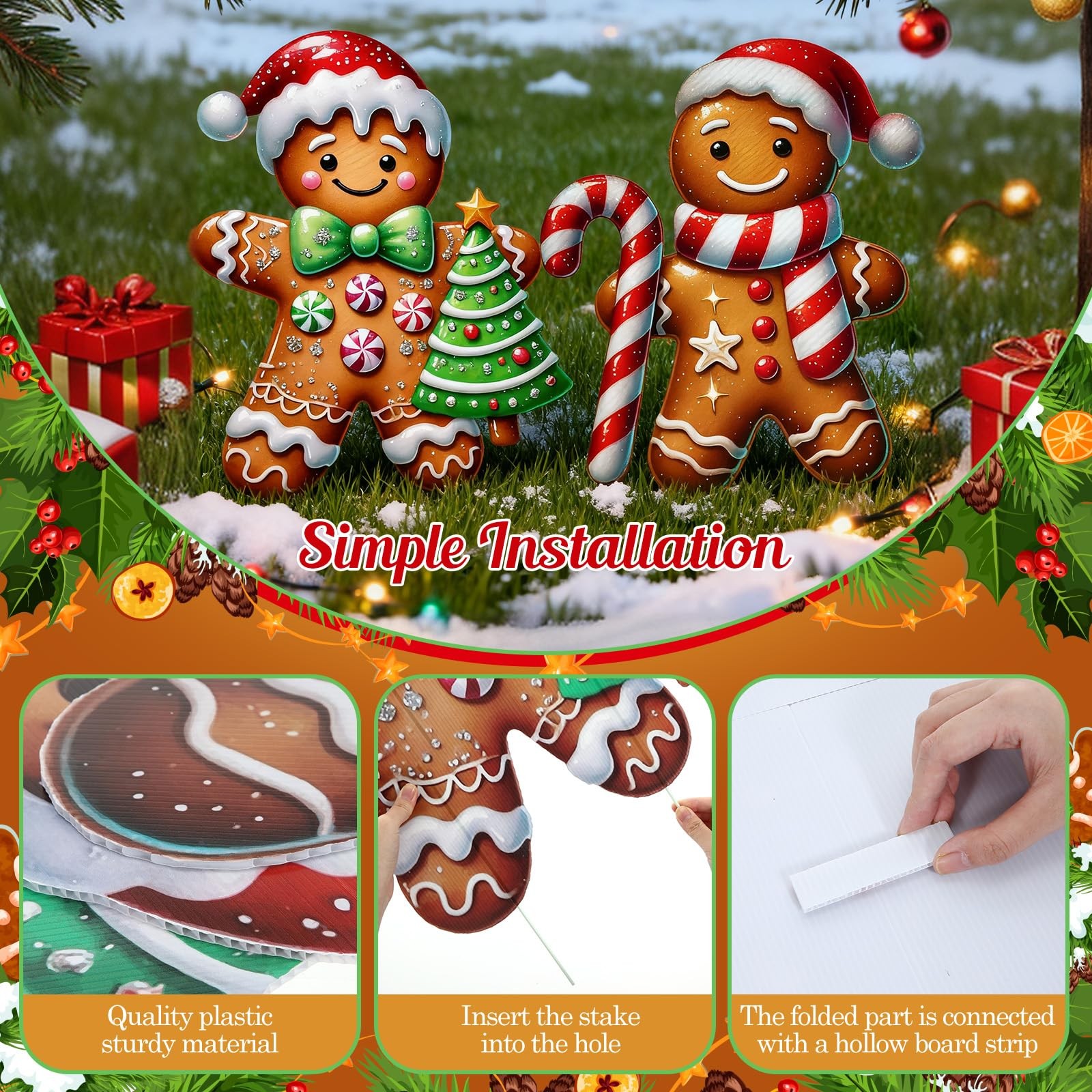 2 Pcs Large Size Christmas Gingerbread Man Yard Sign with Stakes Decorations …