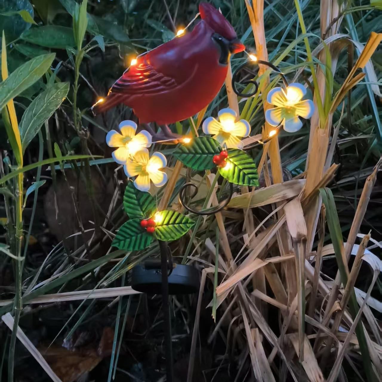 Cardinal Garden Decor Metal Cardinal Solar Light with Powered LED Garden Outd…