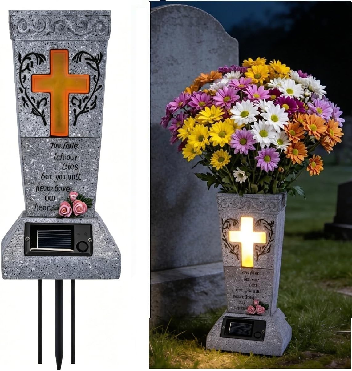 Durable Solar-Powered Grave Decor with LED Cross – Sympathy Gift for Loved Ones