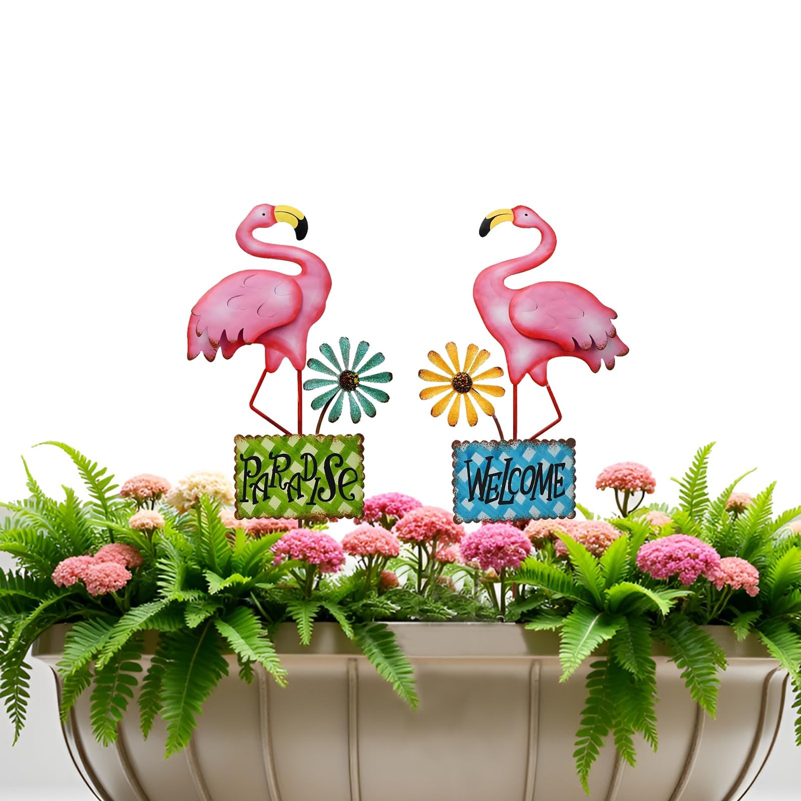 Metal Flamingo Decorative Garden Stakes,16.25″ H Pink Flamingo Welcome Yard S…