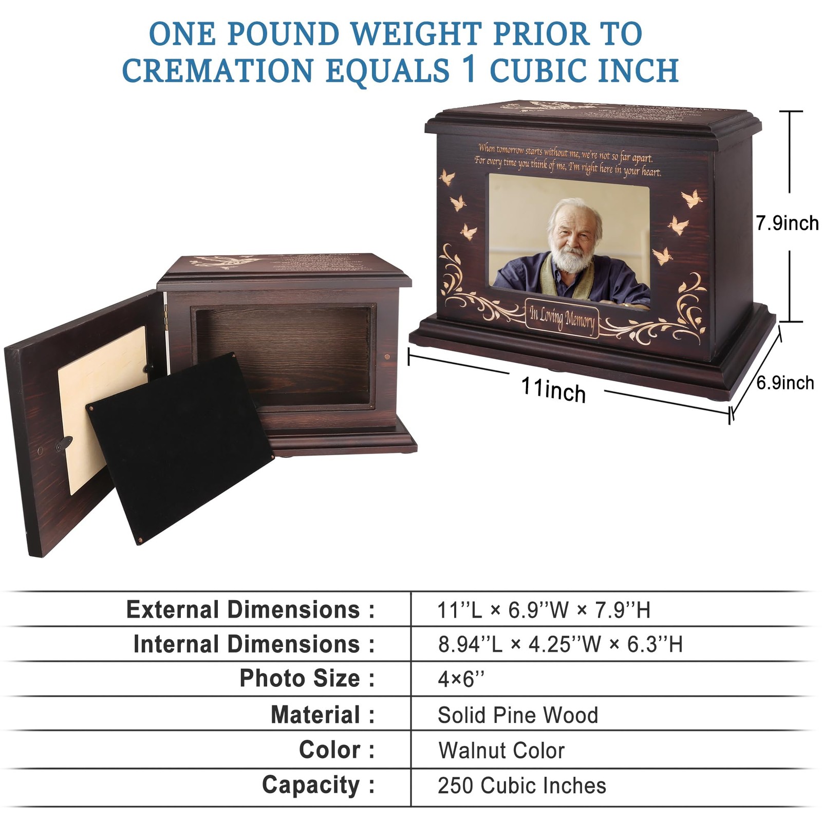 Cremation Urns for Ashes, Wooden Picture Frame Caskets, Holds 250 LBS