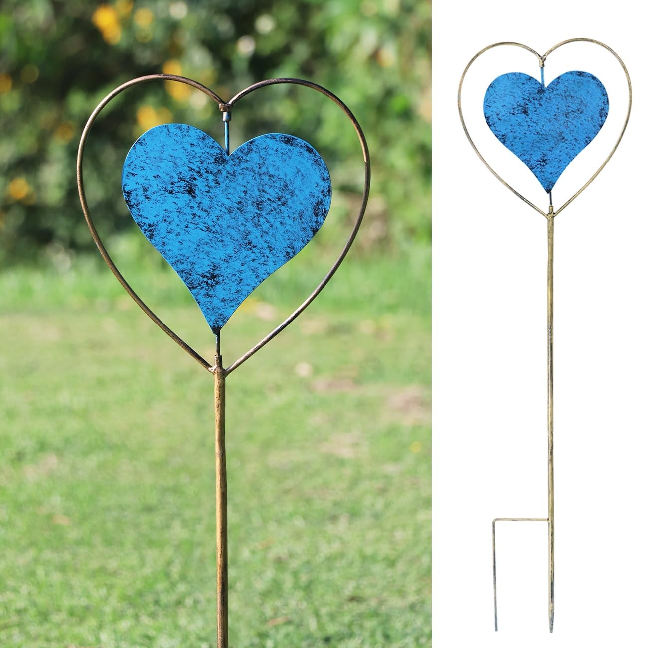 HeartShaped Rotating Garden Stake Decor for Outdoor Lawn and Planters