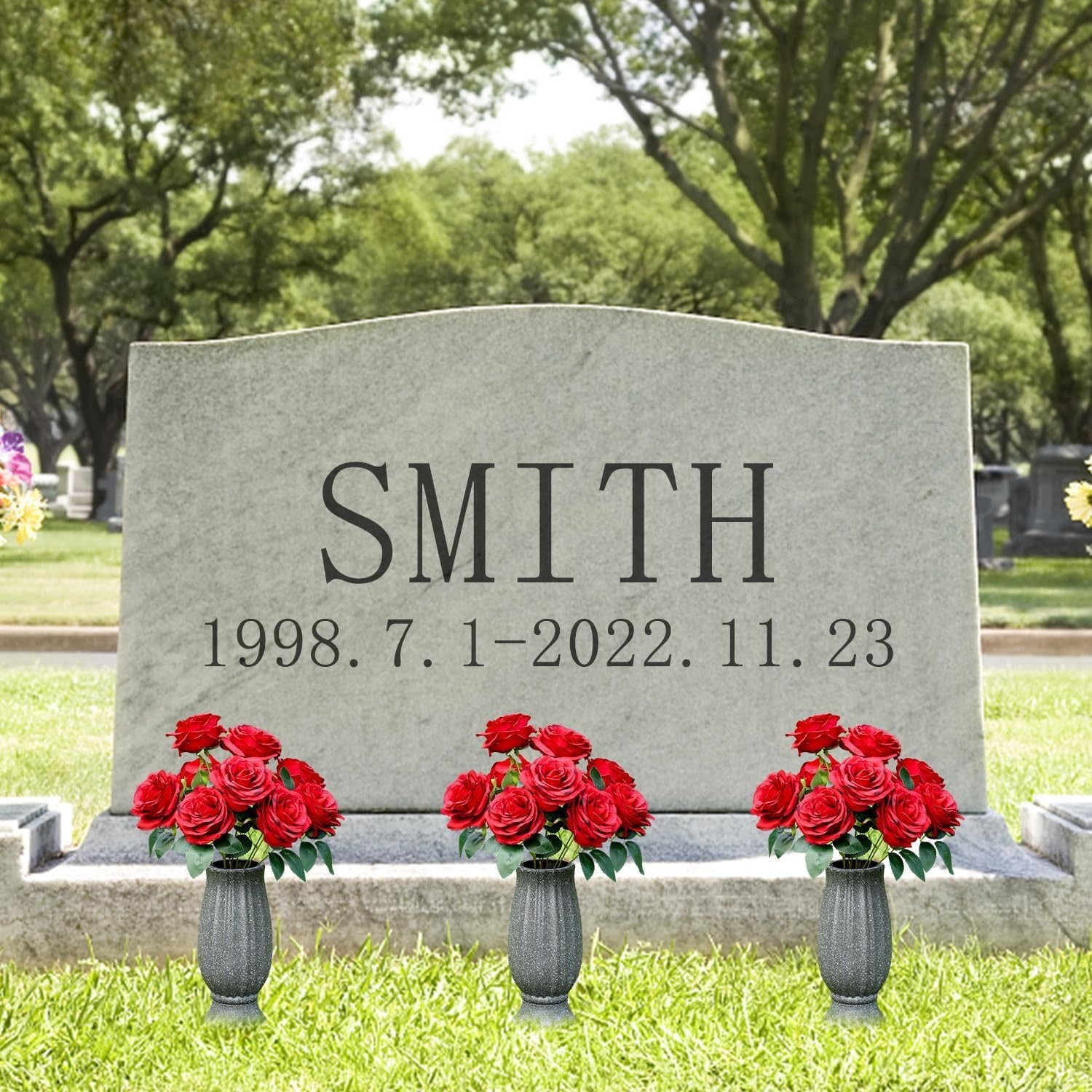 Durable Black Granite Cemetery Vase with Metal Spike for Beautiful Tribute