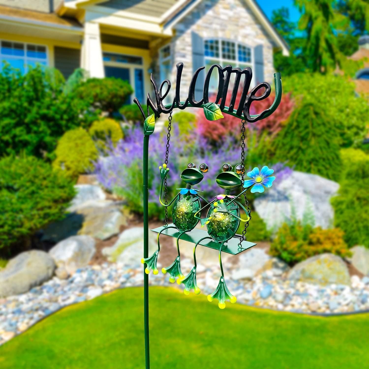 Solar Lights Outdoor Waterproof, Frog Swing Garden Decor, Frog Decorative Sta…