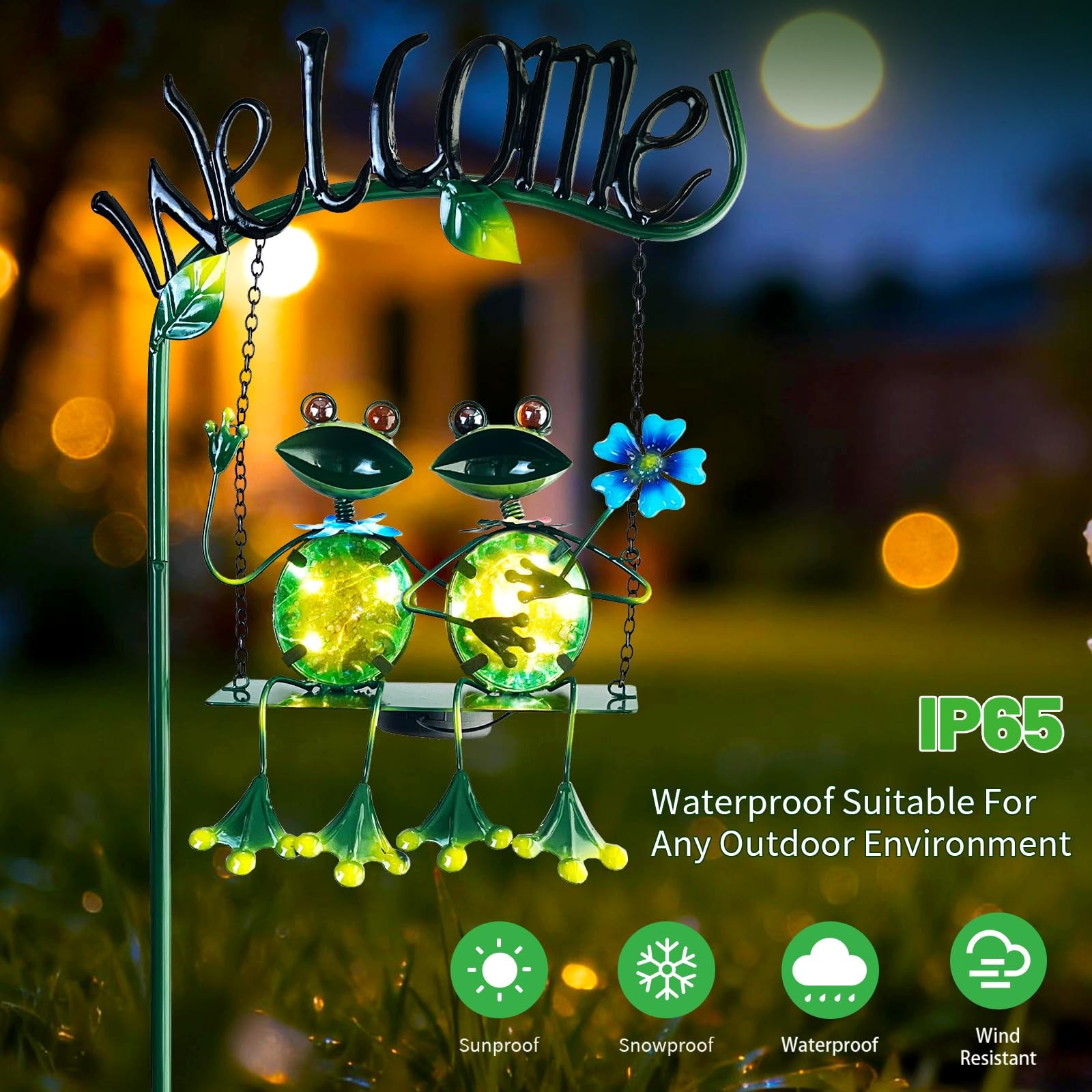 Solar Lights Outdoor Waterproof, Frog Swing Garden Decor, Frog Decorative Sta…