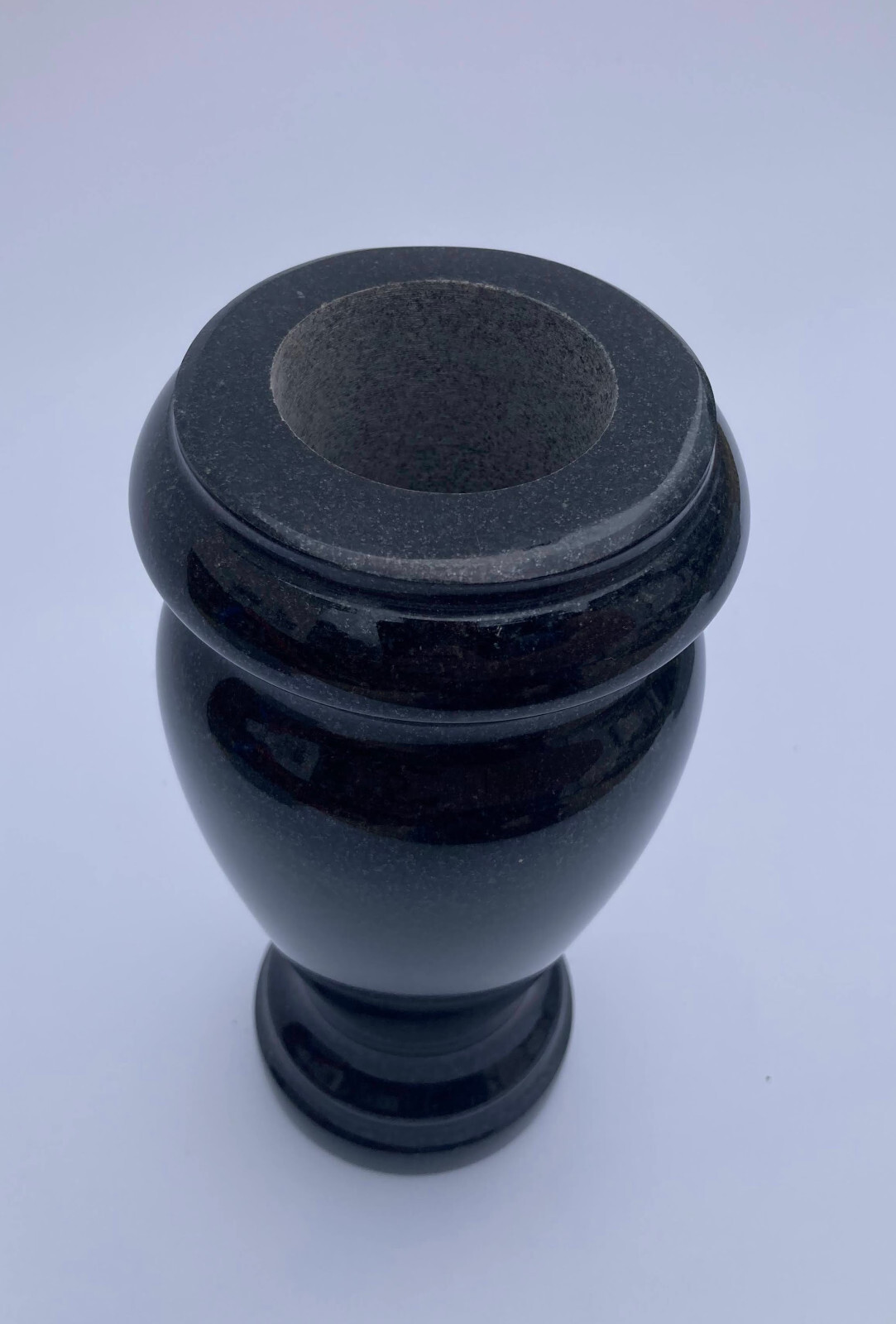 Turned Round Granite Vase Black (4×8) Cemetery Funeral Memorial