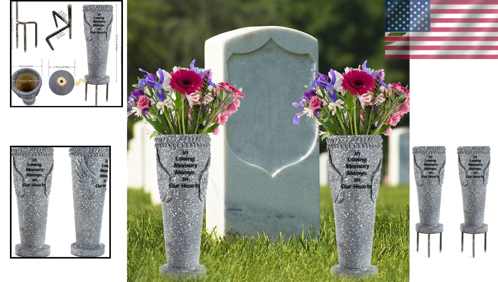 Angel Wings Cemetery Flower Vase Set – Memorial Gifts