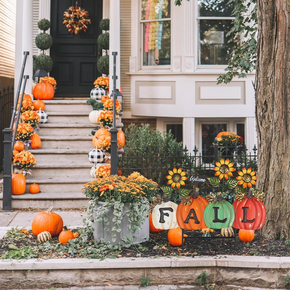 Fall Decorations Outdoor, Fall Letter Pumpkin Decorative Garden Stakes with S…