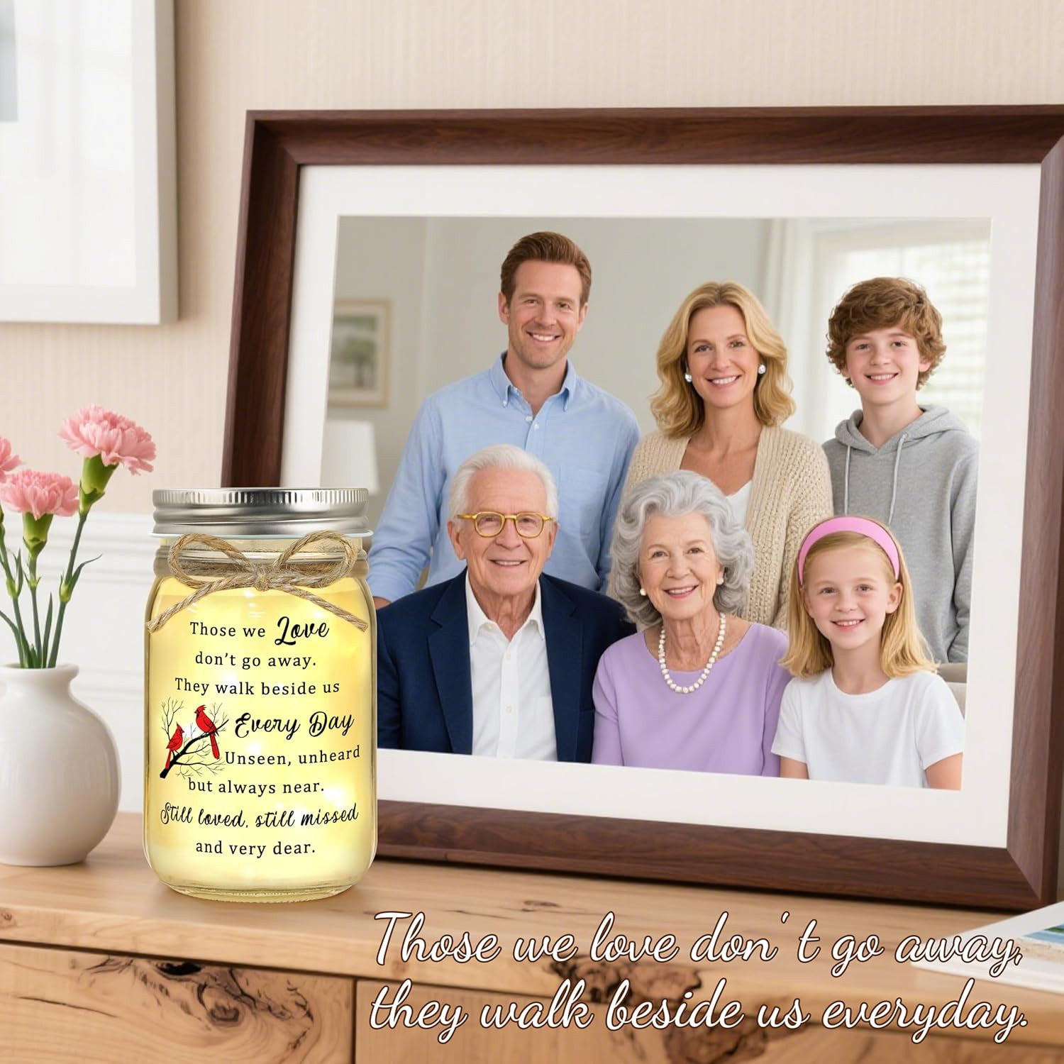 Cardinal Mason Jar LED Light Sympathy Gift Memorial Decor Battery Operated
