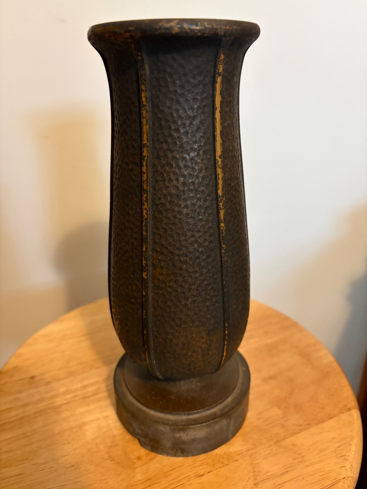 Vtg Hammered Bronze Cemetery Memorial Flower Vase (6) Flute Tulip Style x 10″