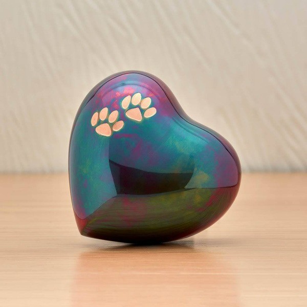 Small/Keepsake Multi-Colored Brass Arielle Heart Cremation Urn, 20 cubic inches