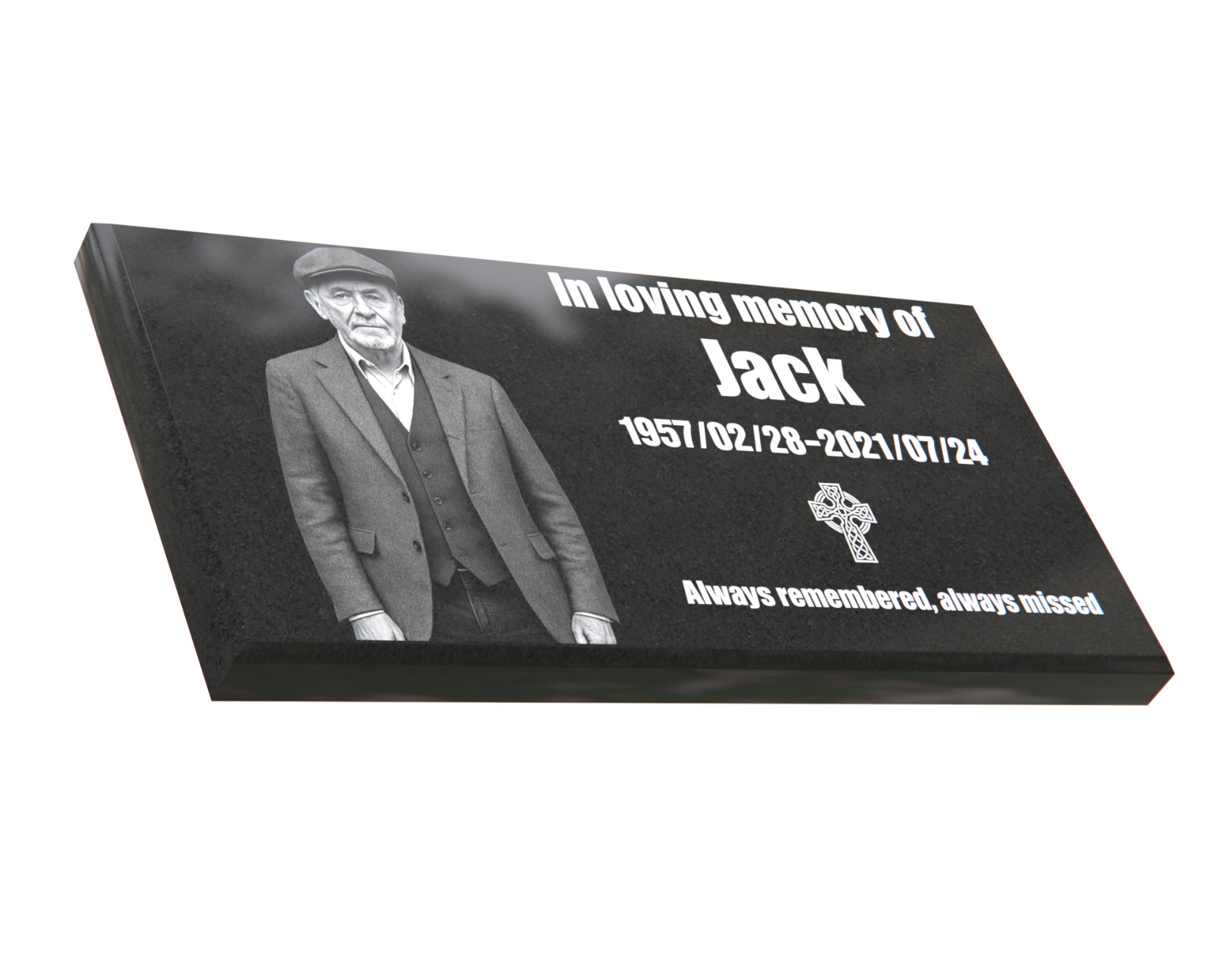 Custom Black Granite Grave Marker 8″x4″ – Personalized Flat Headstone with Photo