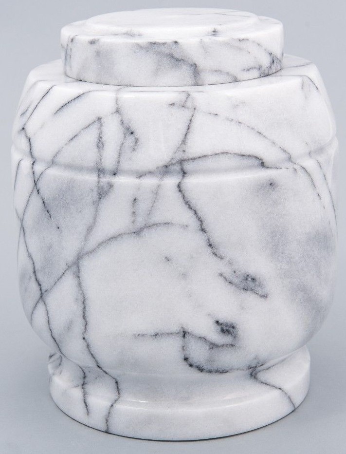 Large/Adult 205 Cubic Inches White Crest Natural Marble Urn for Cremation Ashes