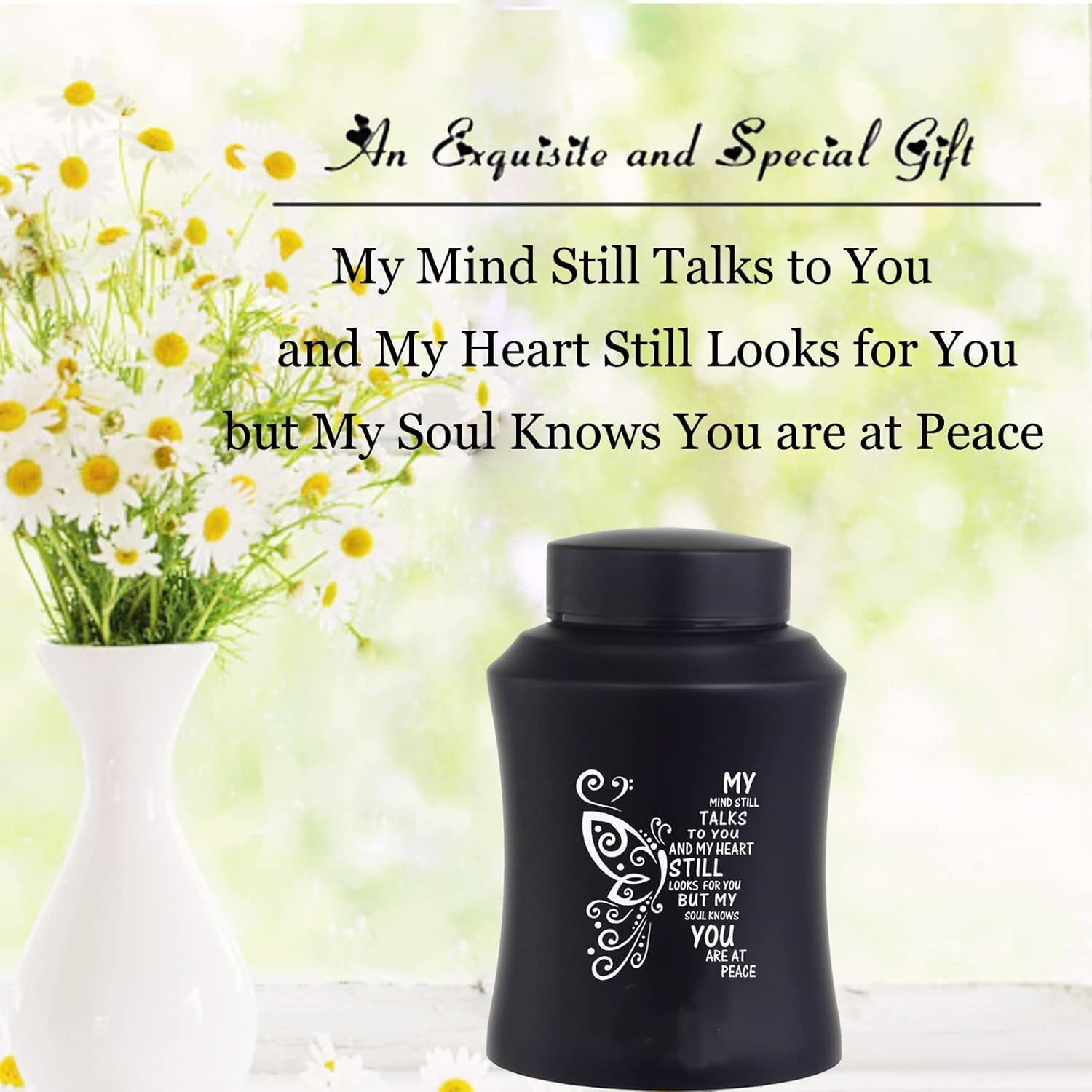 6 Inch Medium Aluminium Cremation Ash Urn for Family & Loved Ones – Black