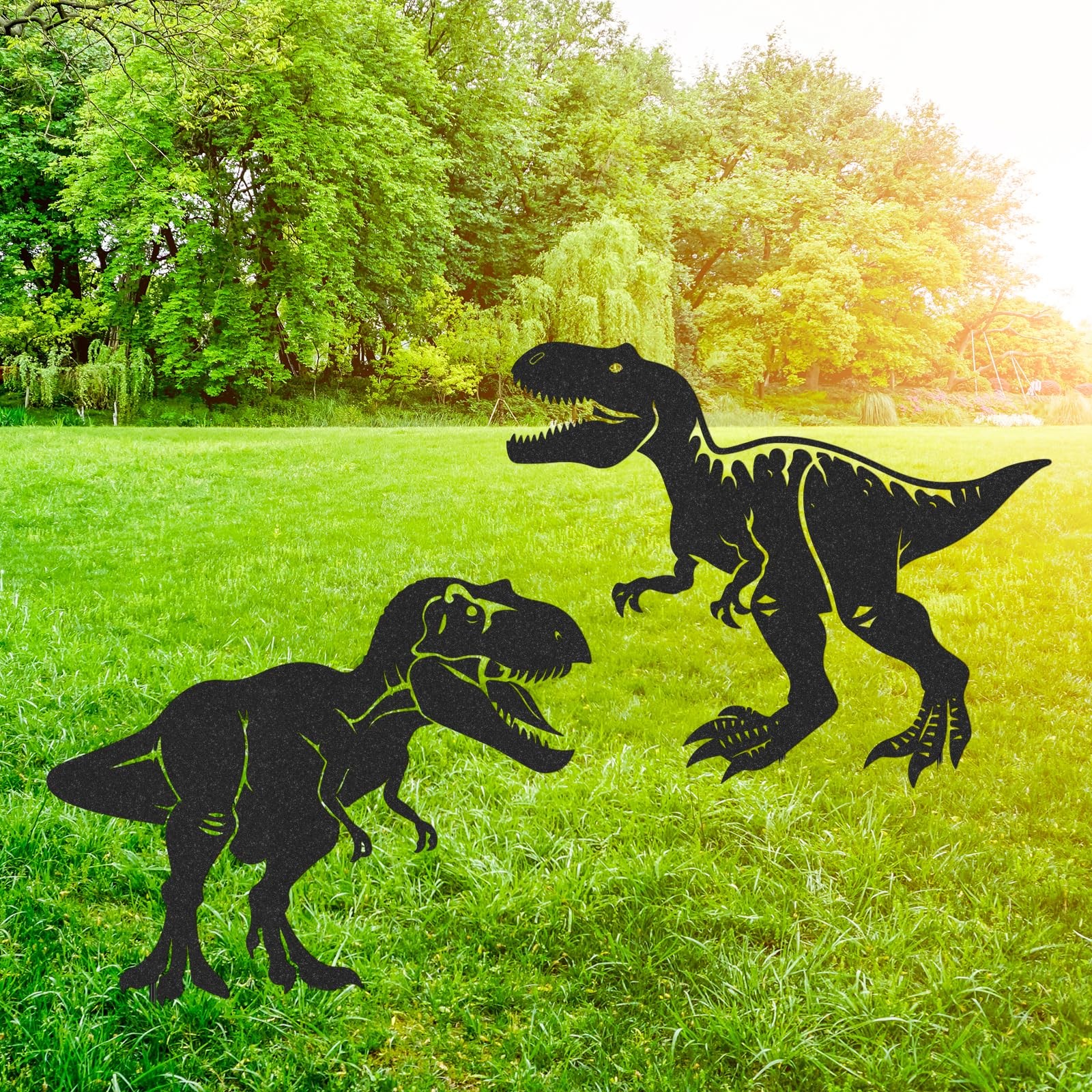 Dinosaur Metal Garden Art – 2PCS Metal Dinosaur Yard Art Decorations Outside …