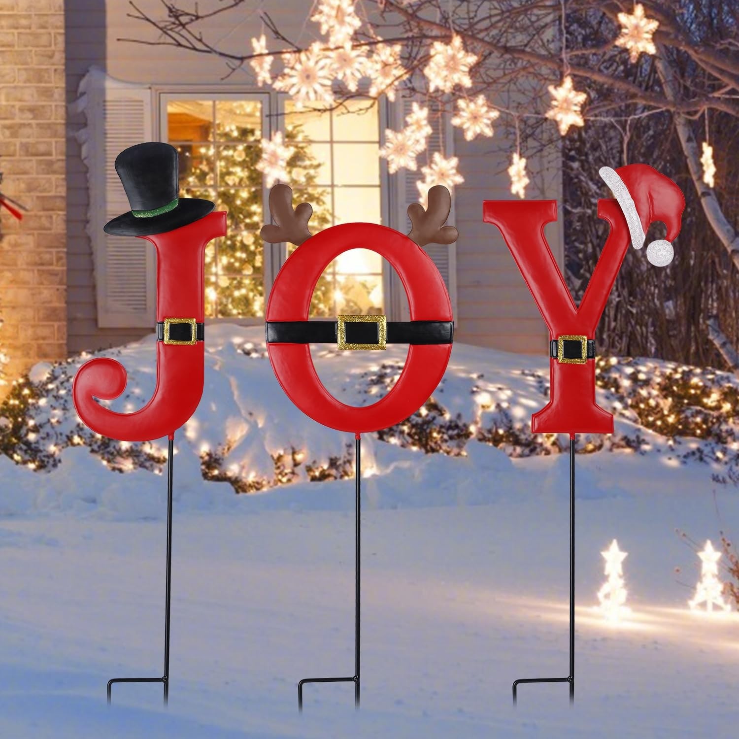 Joy Christmas Decorations – 3 Pcs Metal Garden Stakes for Outdoor Lawn Yard D…
