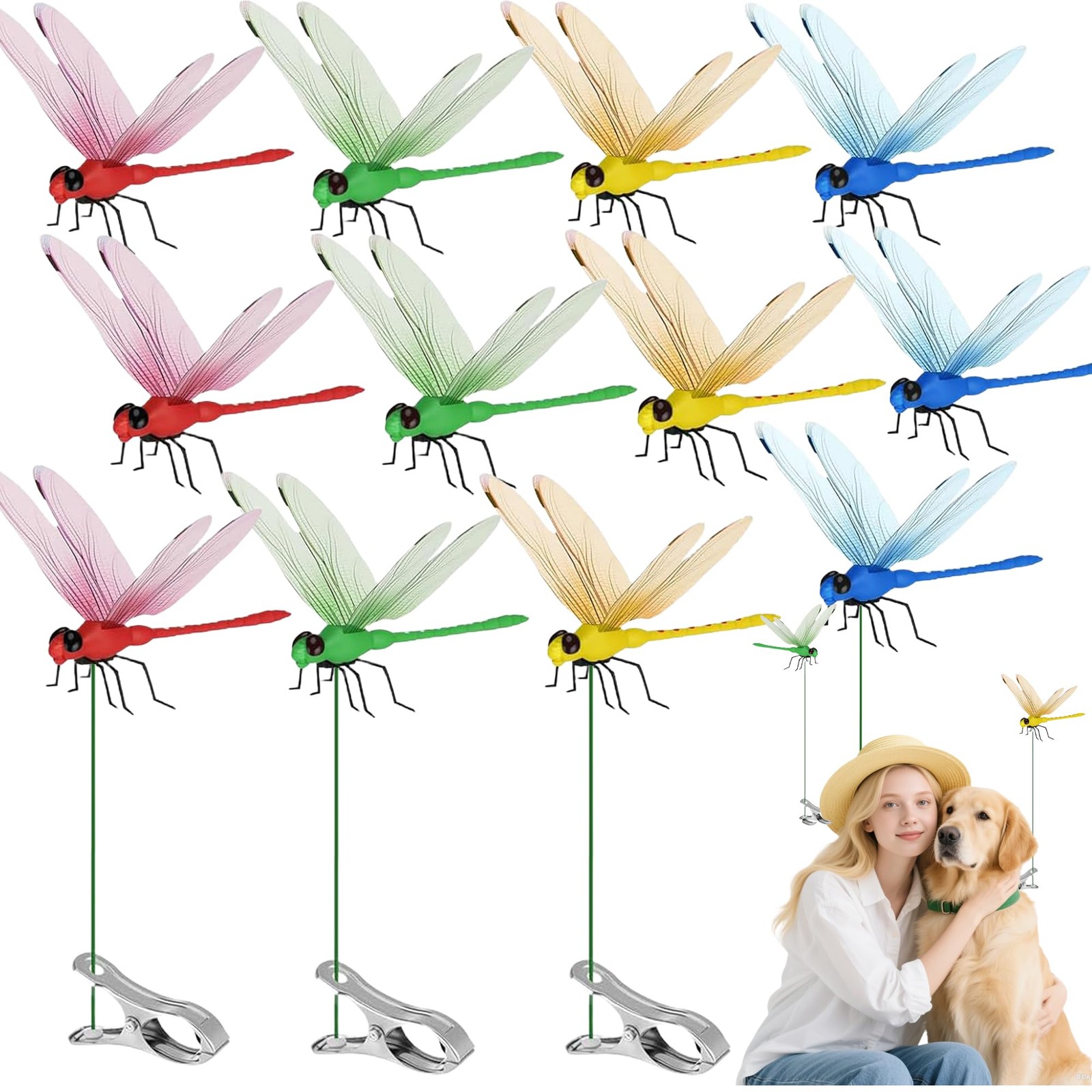 12 Pcs Dragonfly Clip, Dragonfly Garden Stakes Decor, Dragon Fly Hat Clip, Dr…
