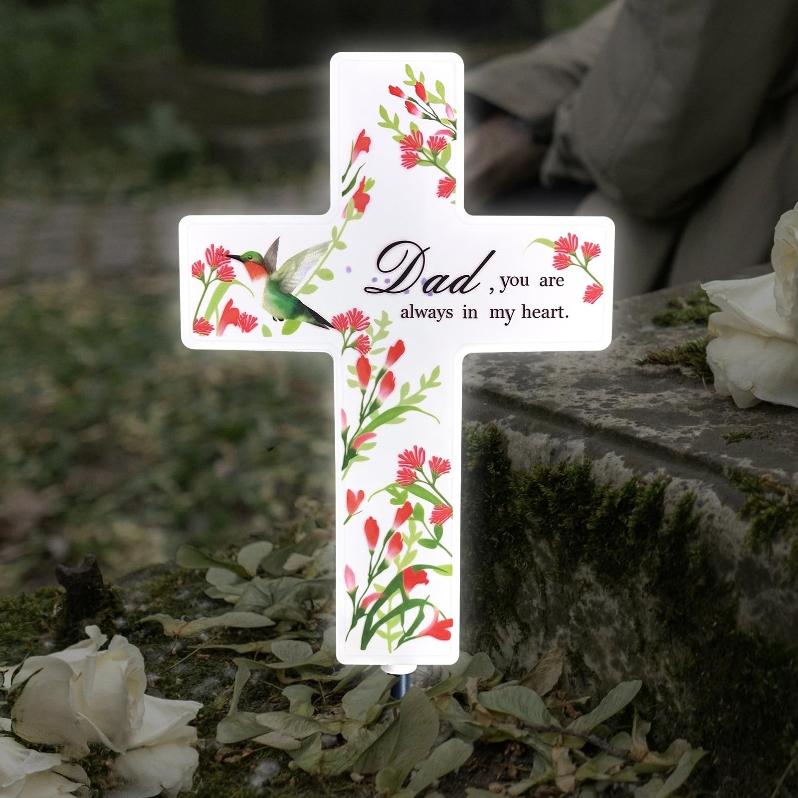 Solar Cross Light for Cemetery Grave LED Garden Memorial Stake Sympathy Gift