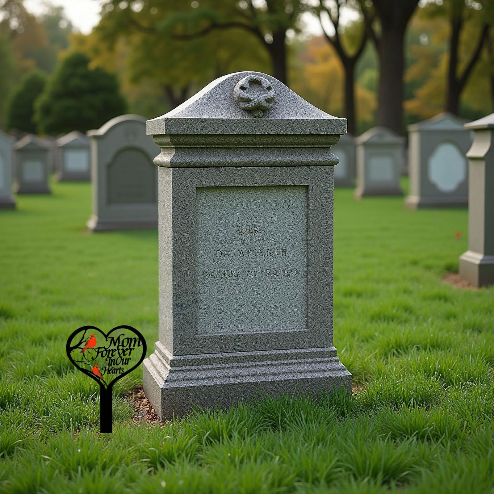 Memorial Stake for Mom – Metal Heart Grave Marker with Red Cardinals, Memoria…