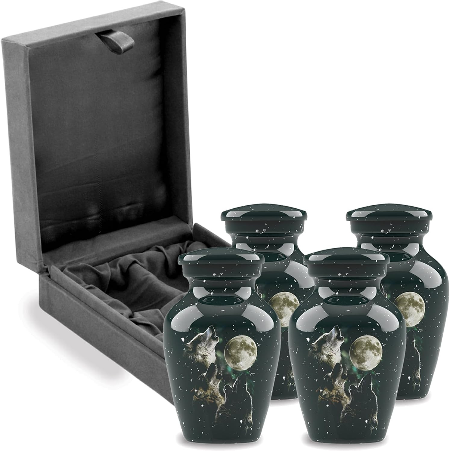 Forever URNS Mini Cremation Funeral Urn with Classic 3 Wolfes Pictured Theme for